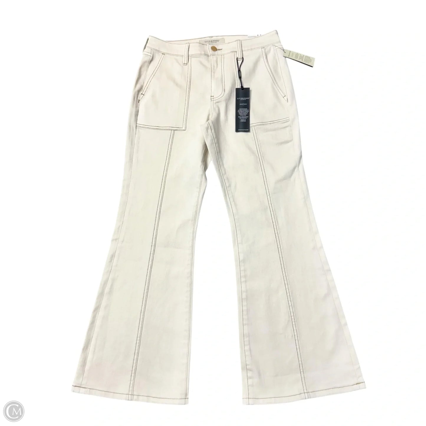 Jeans Flared By Liverpool In White Denim, Size: 4