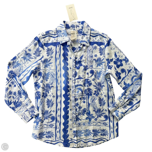 Blouse Long Sleeve By Joie In Blue & White, Size: S