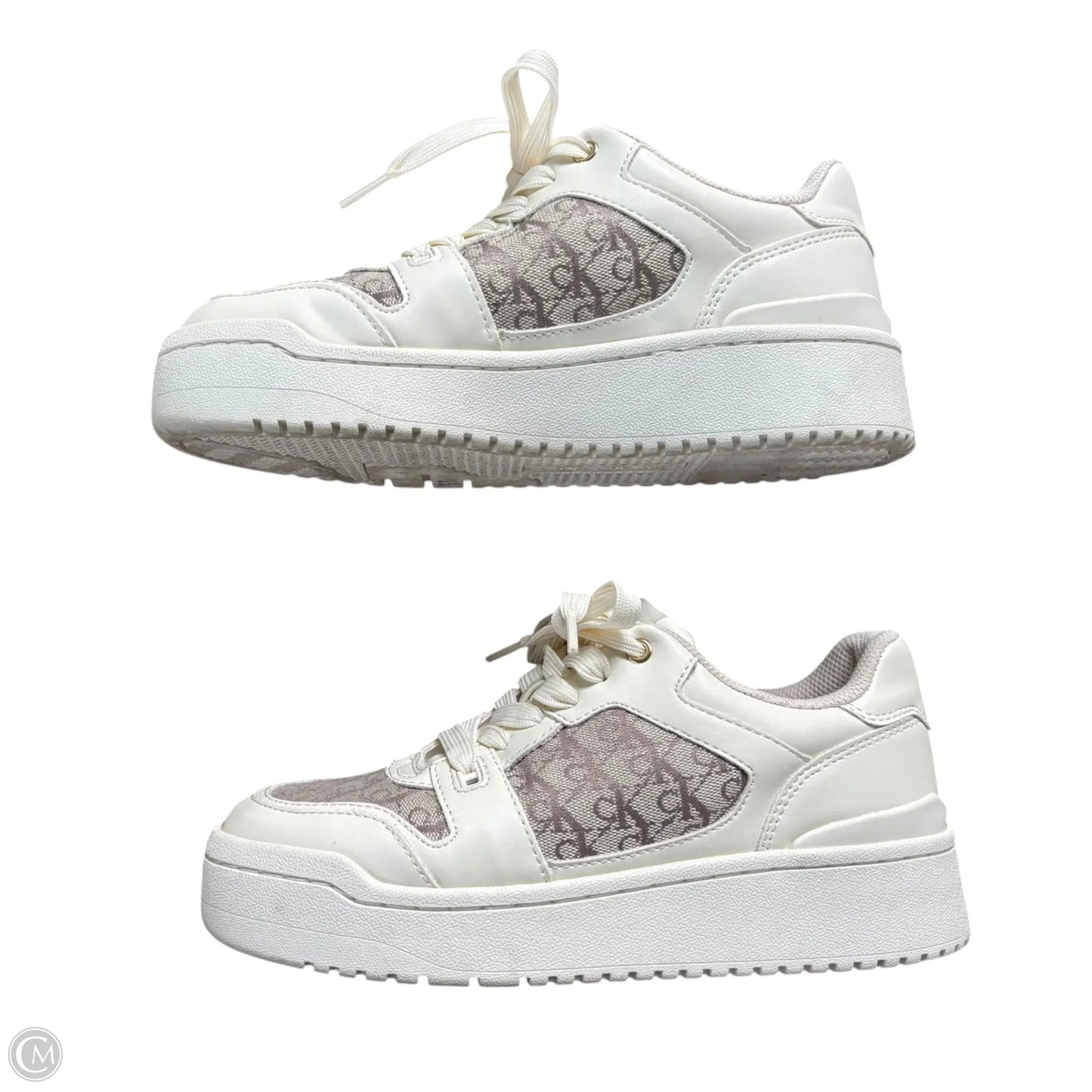 Shoes Sneakers By Calvin Klein In Brown & White, Size: 6.5
