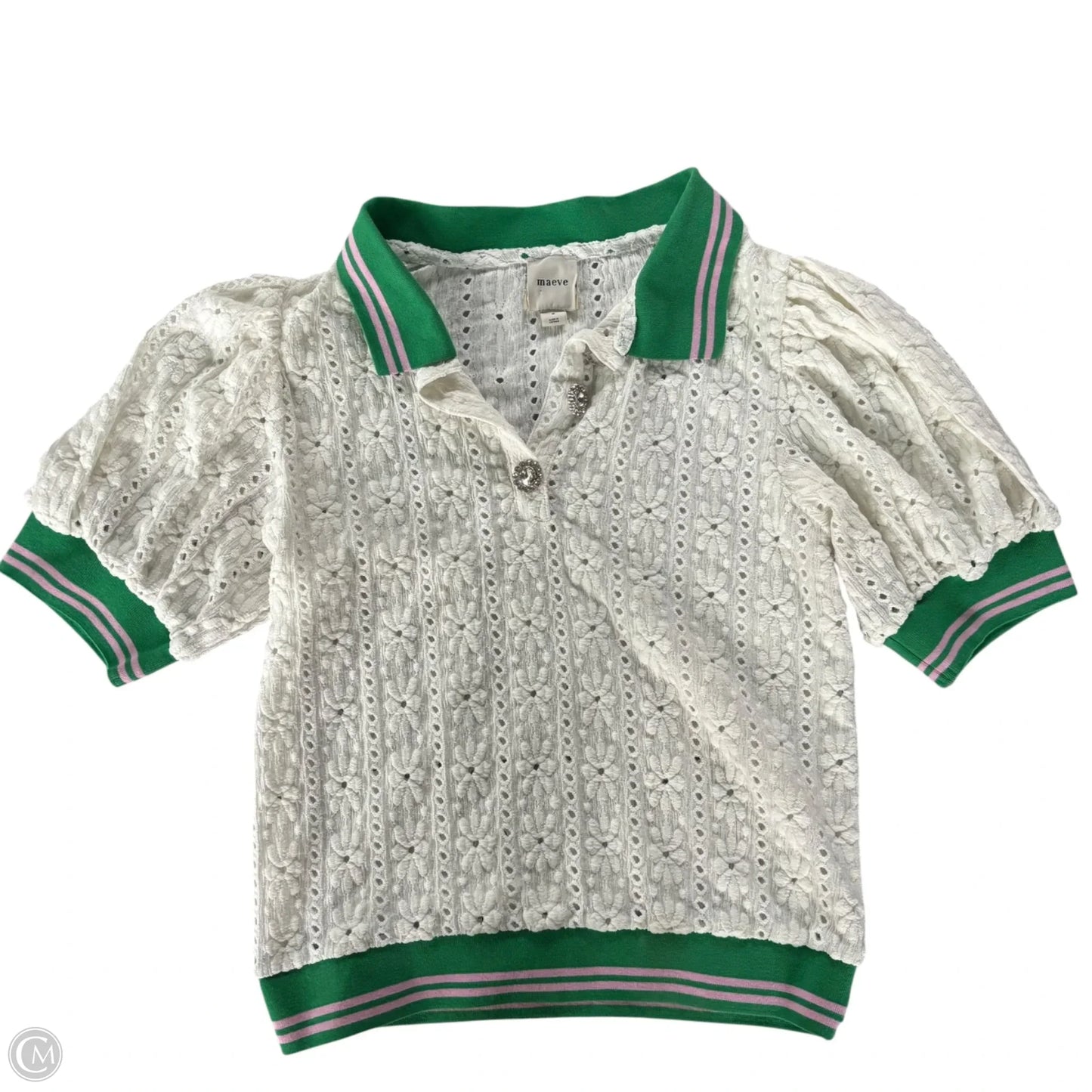 Blouse Short Sleeve By Maeve In Green & White, Size: S