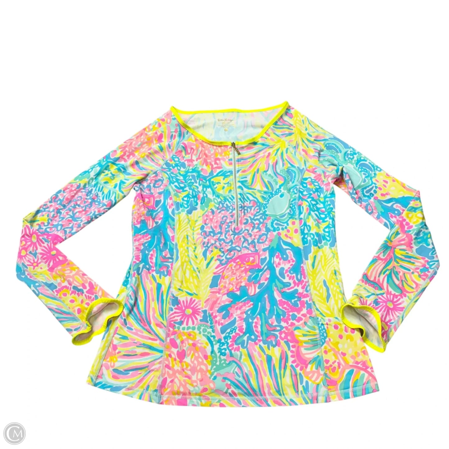 Top Long Sleeve Designer By Lilly Pulitzer In Blue & Yellow, Size: L