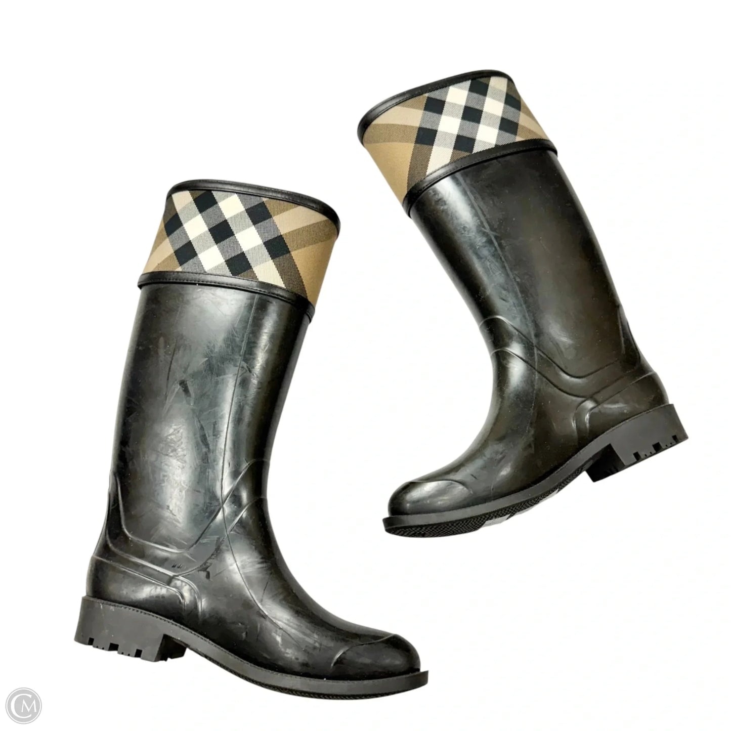 Boots Luxury Designer By Burberry In Plaid Pattern, Size: 6.5