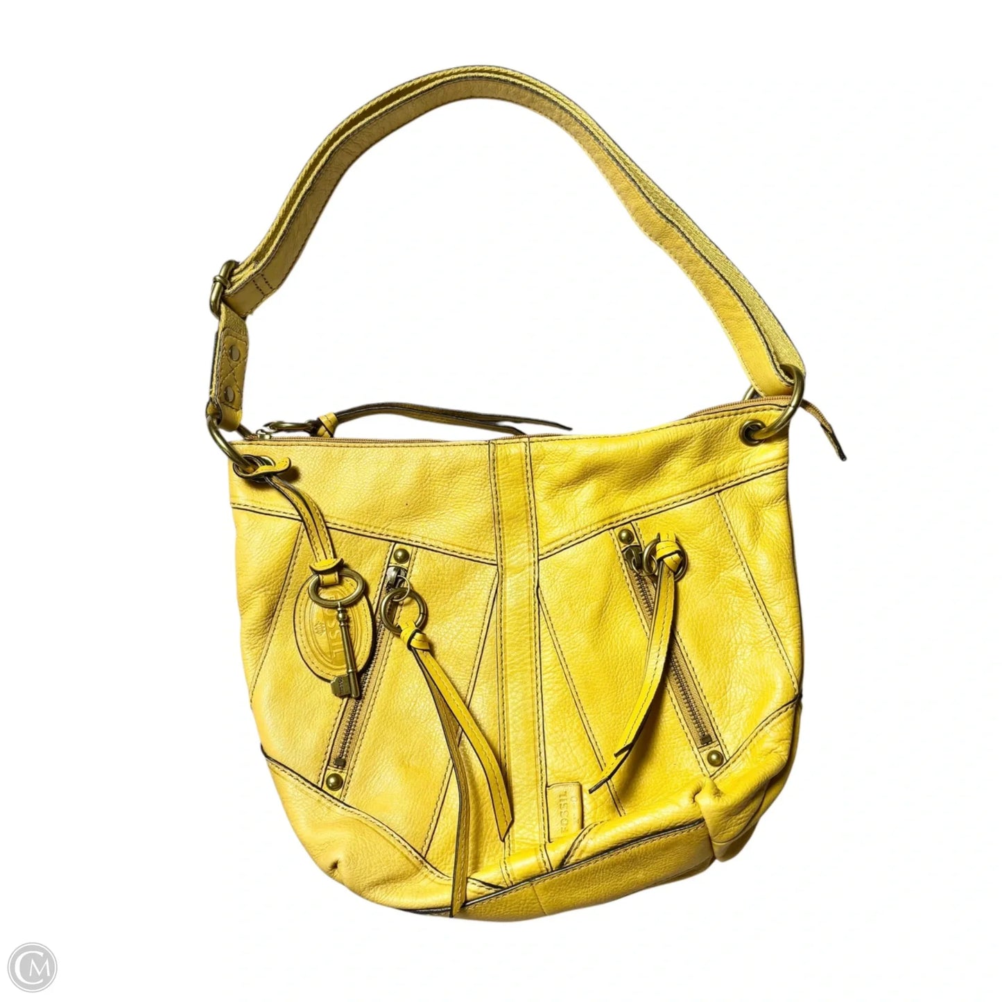 Handbag Leather By Fossil, Size: Medium