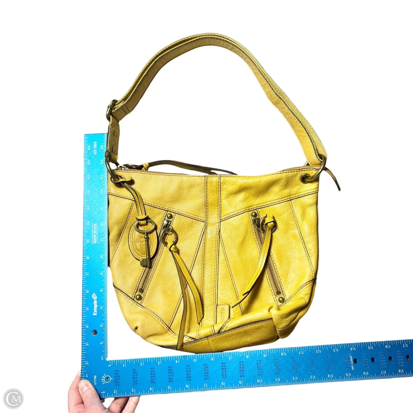 Handbag Leather By Fossil, Size: Medium