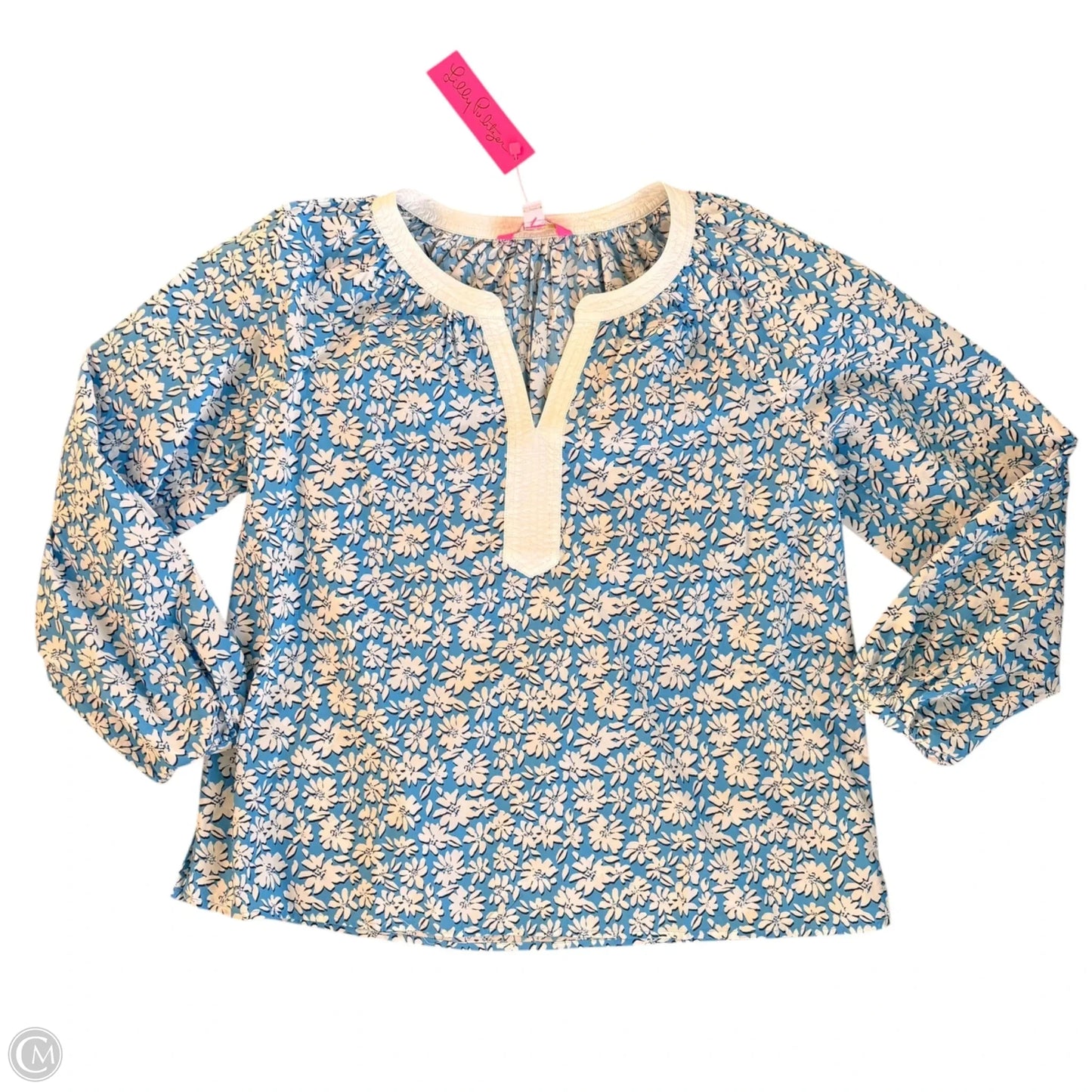 Top Long Sleeve Designer By Lilly Pulitzer In Blue & White, Size: Xl