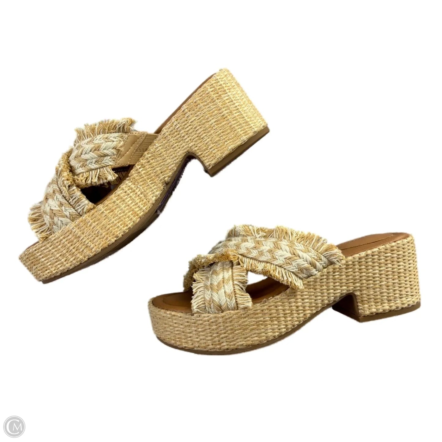 Sandals Heels Block By Universal Thread In Tan & White, Size: 6