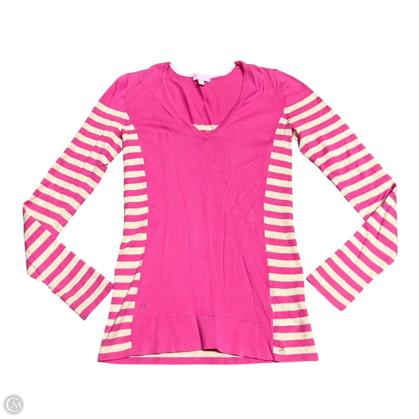 Top Long Sleeve Designer By Lilly Pulitzer In Pink & Tan, Size: M