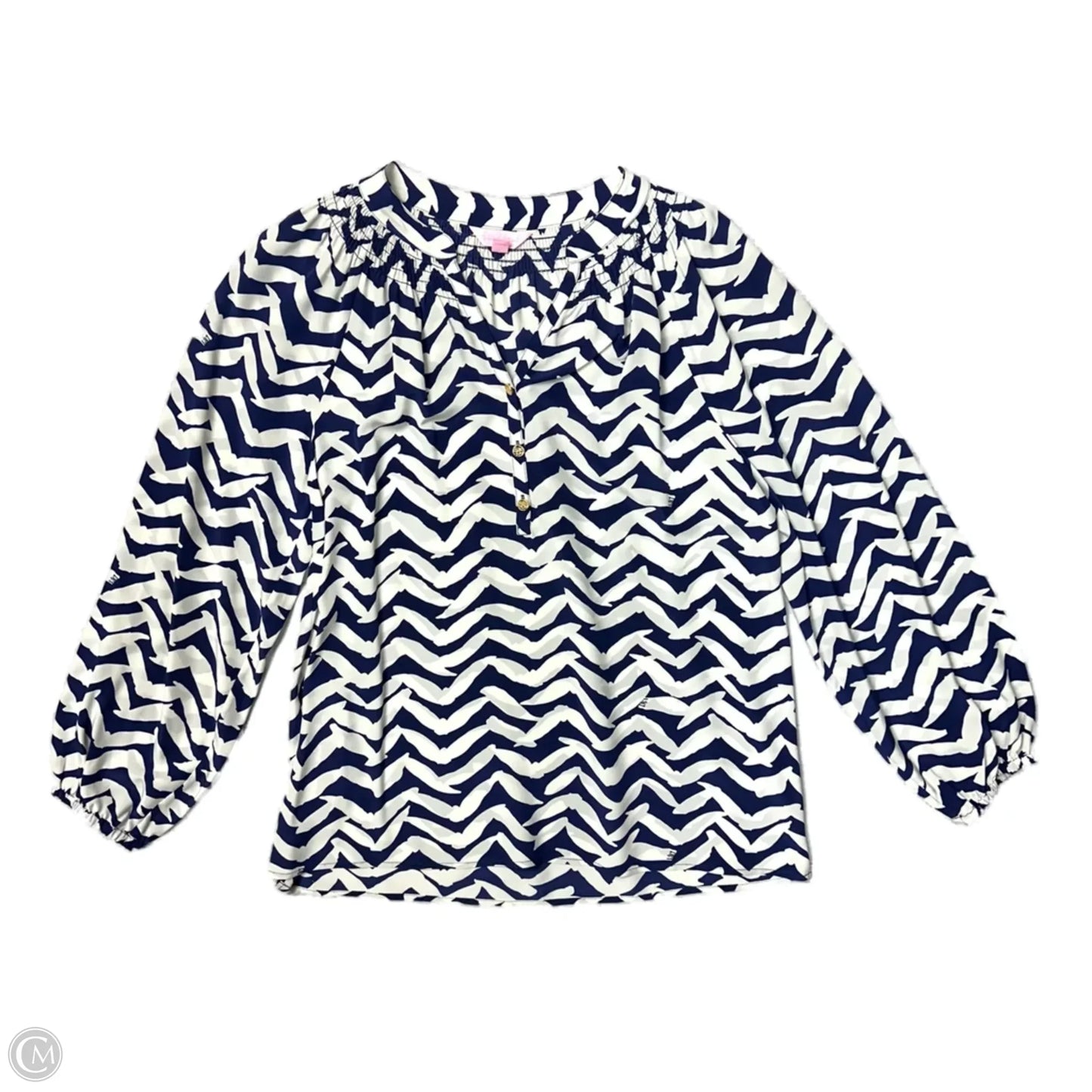 Top Long Sleeve Designer By Lilly Pulitzer In Blue & White, Size: M