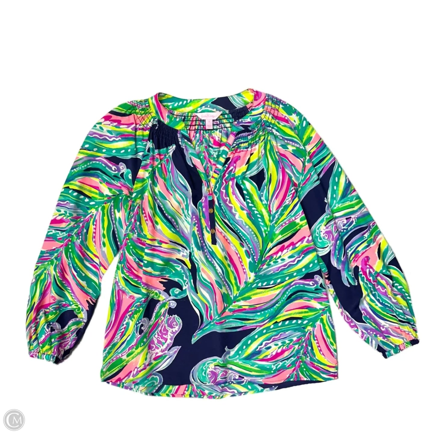 Top Long Sleeve Designer By Lilly Pulitzer In Blue & Green, Size: S