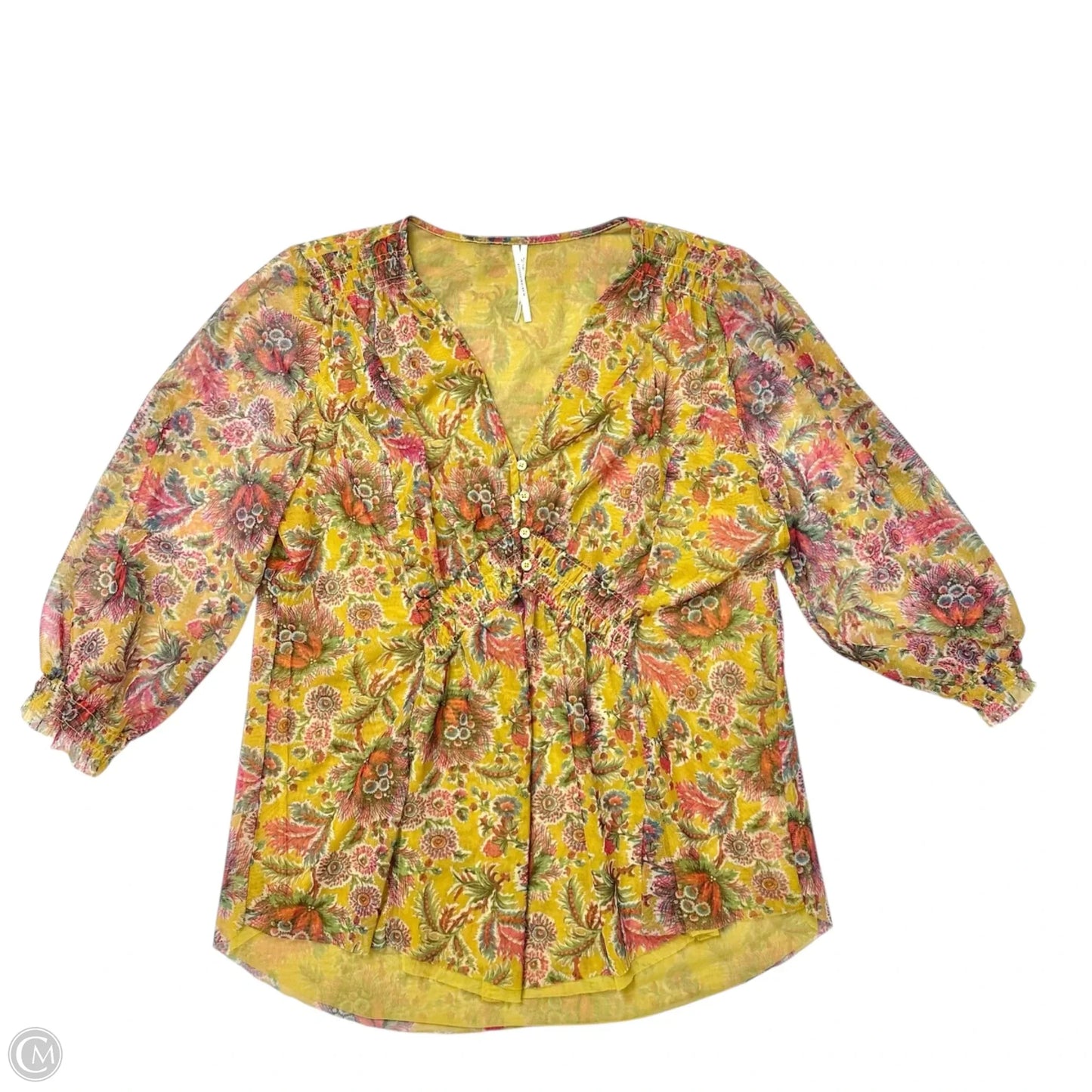 Top 3/4 Sleeve By Anthropologie In Floral Print, Size: Xl