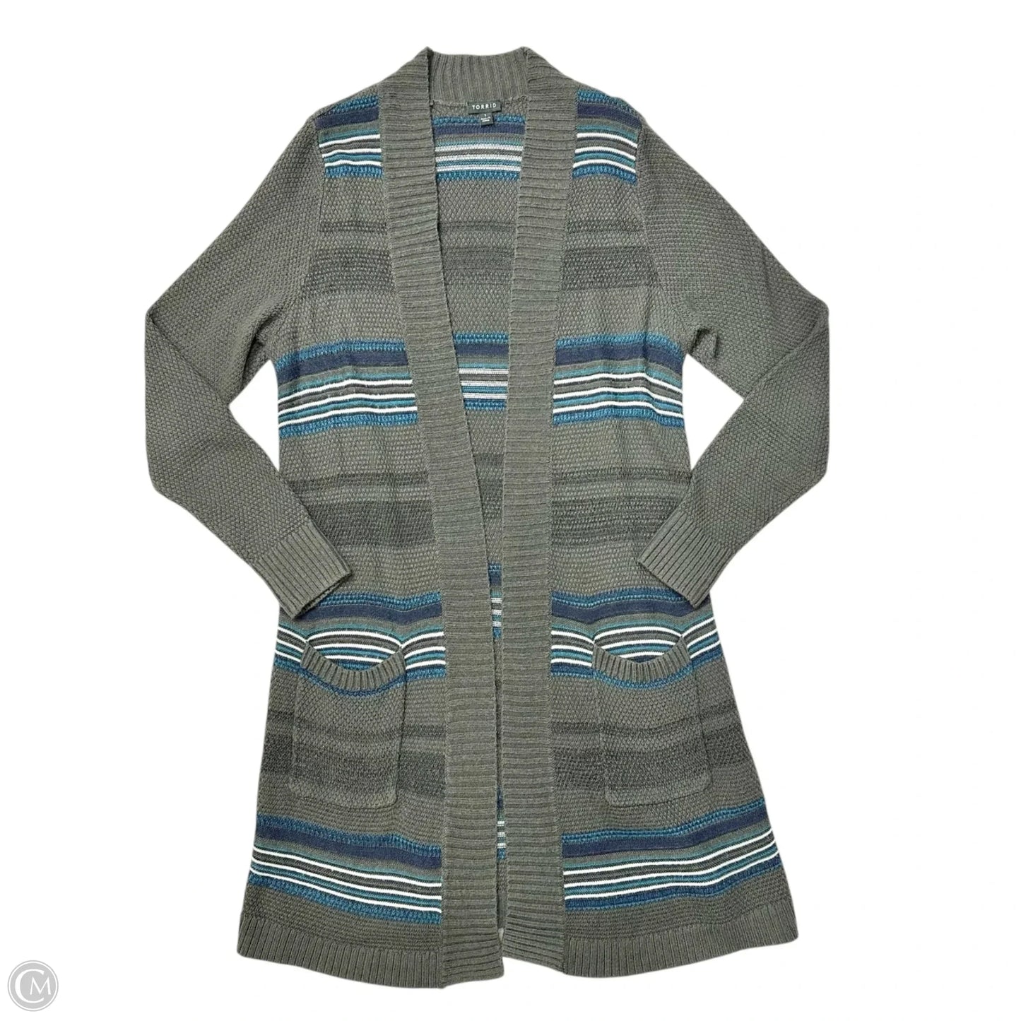 Sweater Cardigan By Torrid In Blue & Grey, Size: 1x