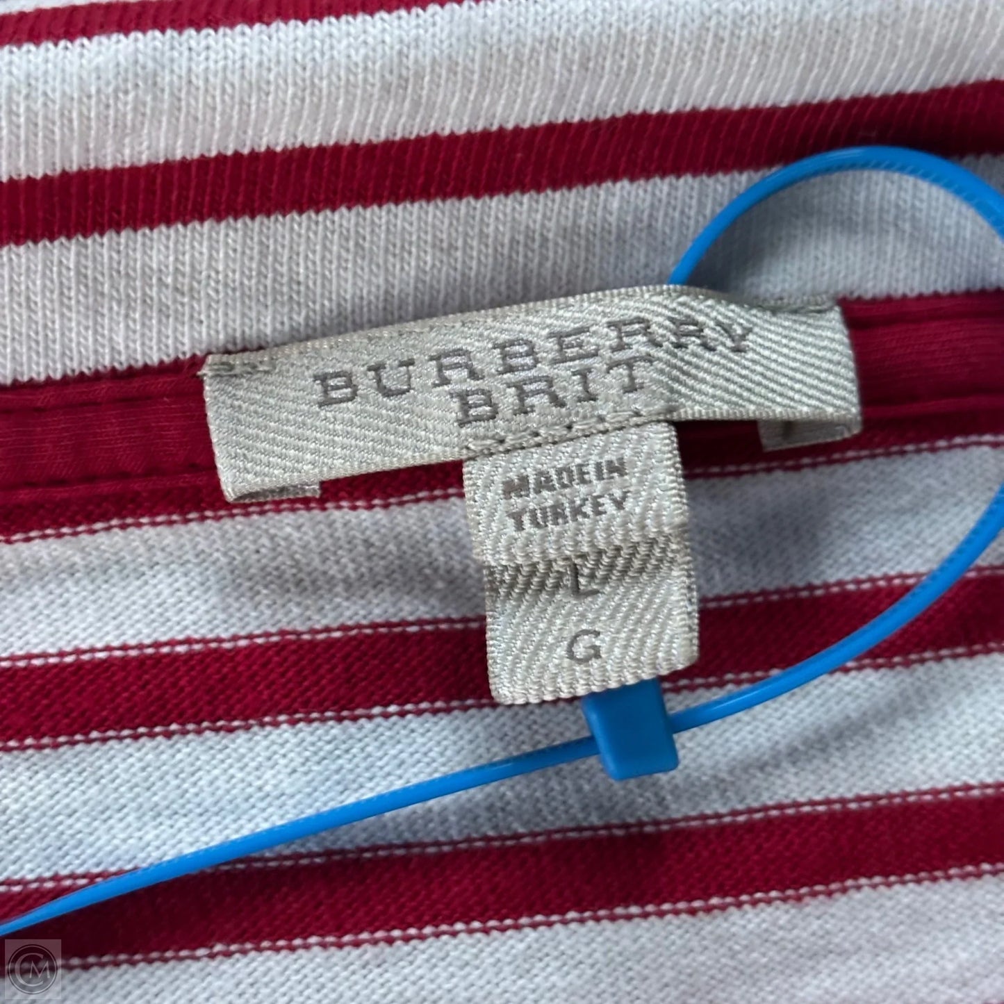 Top Long Sleeve Luxury Designer By Burberry In Striped Pattern, Size: L