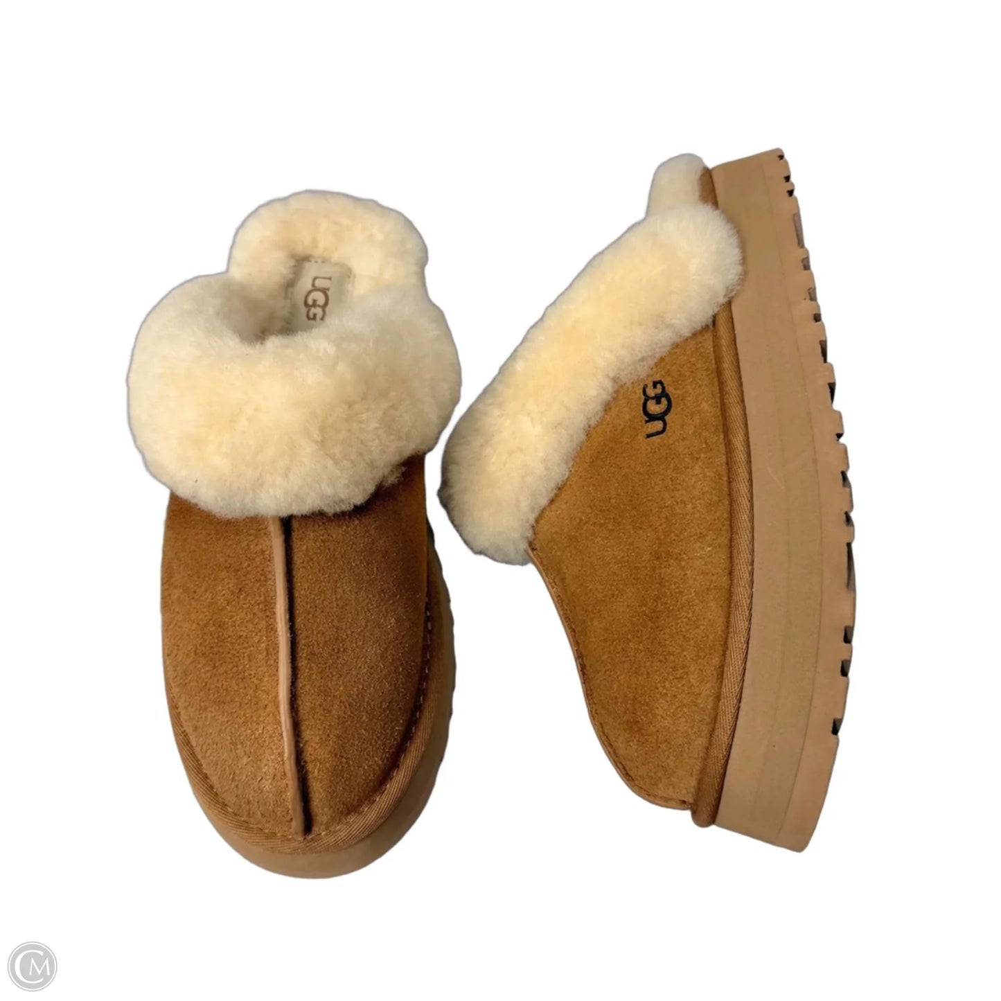 Slippers Designer By Ugg In Tan, Size: 7