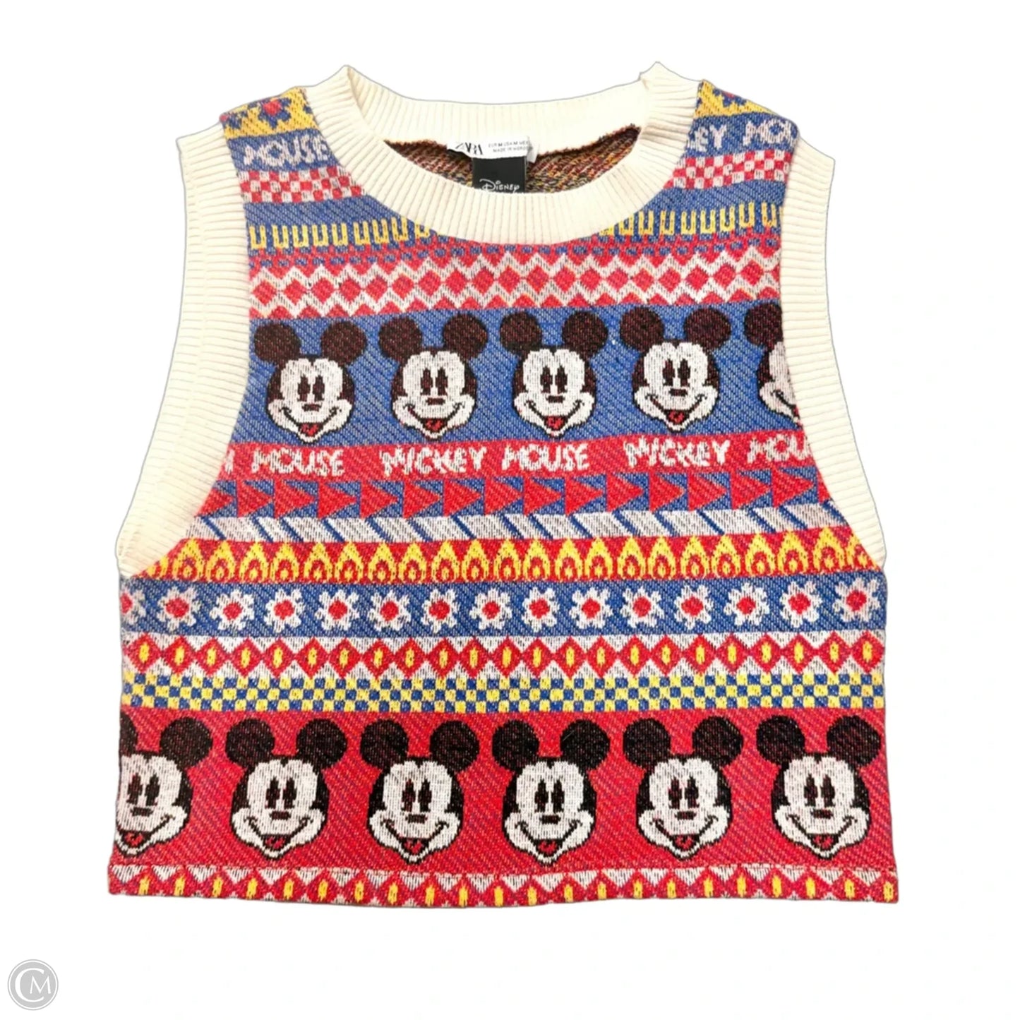 Vest Sweater By Zara In Blue & Tan, Size: M