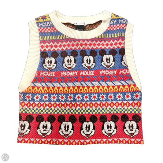 Vest Sweater By Zara In Blue & Tan, Size: M