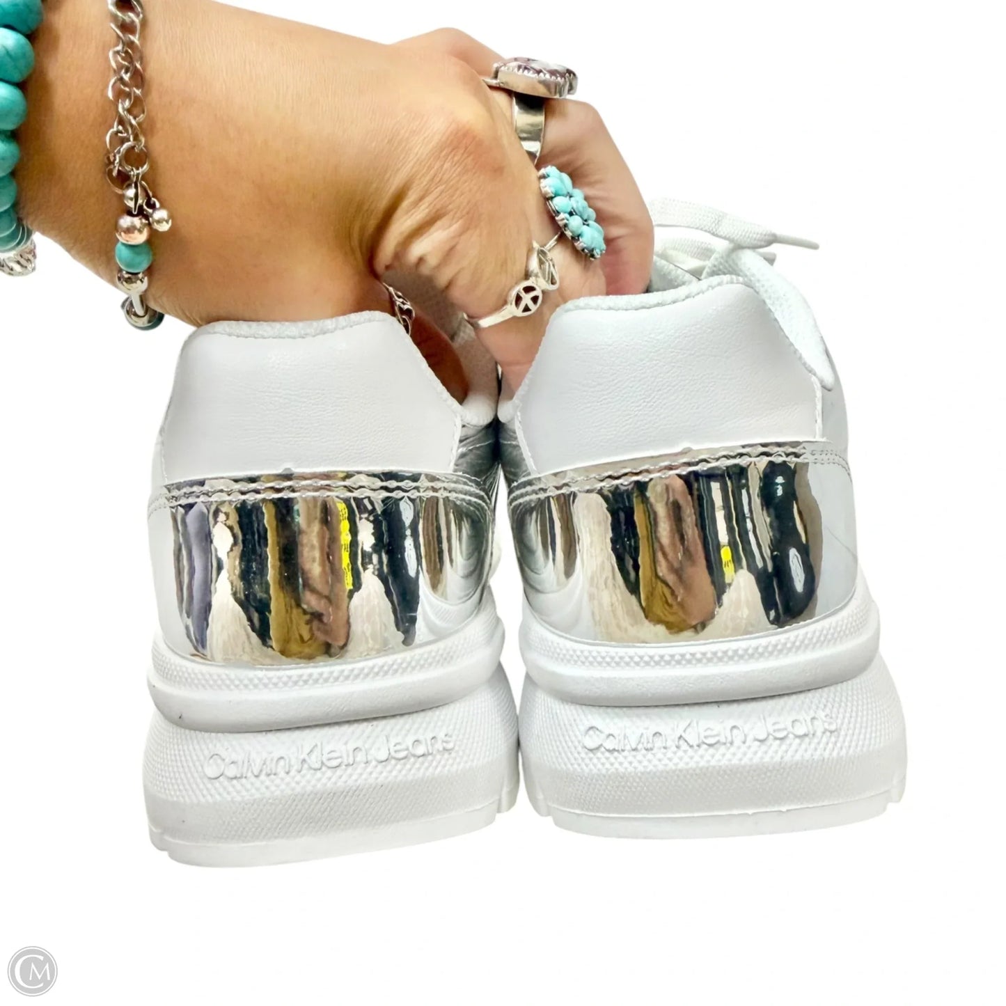 Shoes Sneakers By Calvin Klein In Silver, Size: 6