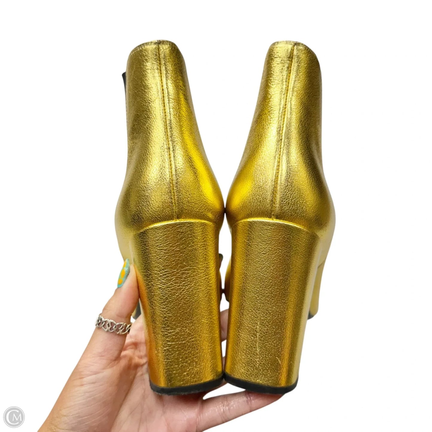 Boots Luxury Designer By Yves Saint Laurent In Gold, Size: 10.5