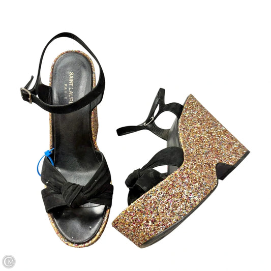 Sandals Luxury Designer By Yves Saint Laurent In Black, Size: 10.5