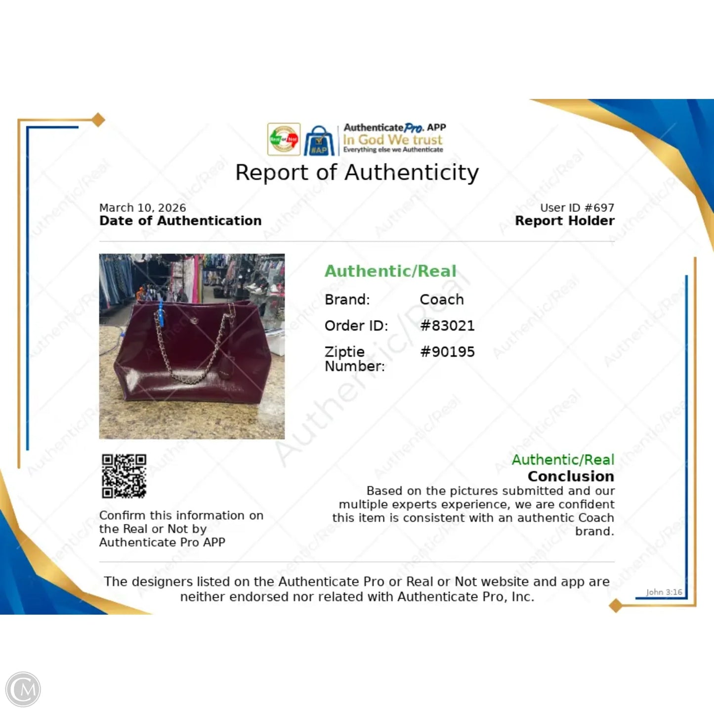 Handbag Designer By Coach, Size: Large