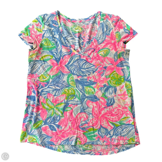 Top Short Sleeve Designer By Lilly Pulitzer In Blue & Pink, Size: S