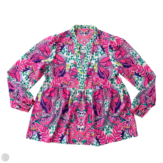 Top Long Sleeve Designer By Lilly Pulitzer In Green & Pink, Size: L