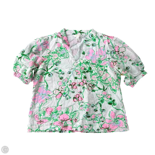 Top Short Sleeve Designer By Lilly Pulitzer In Purple & White, Size: L