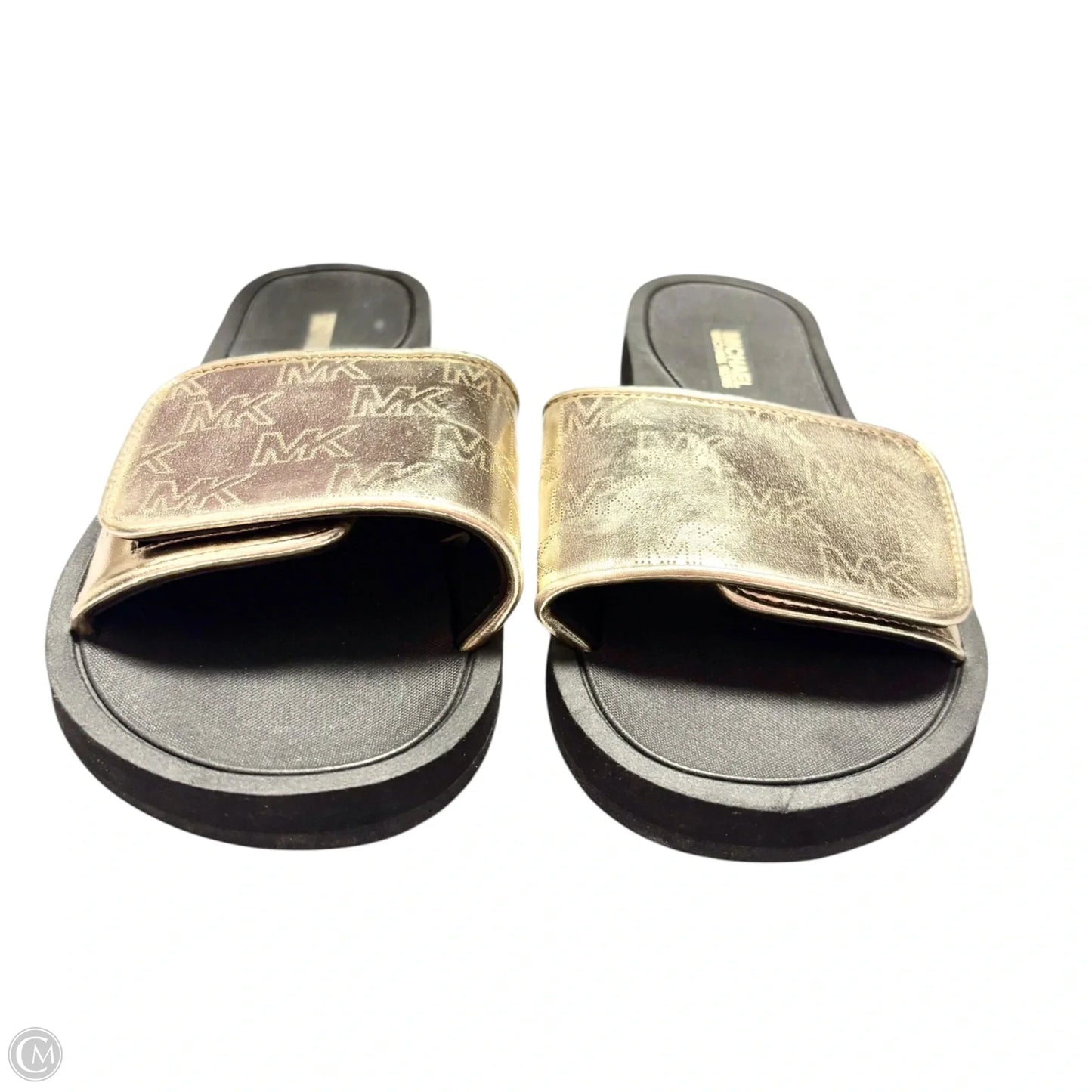 Sandals Flats By Michael By Michael Kors In Black & Gold, Size: 6
