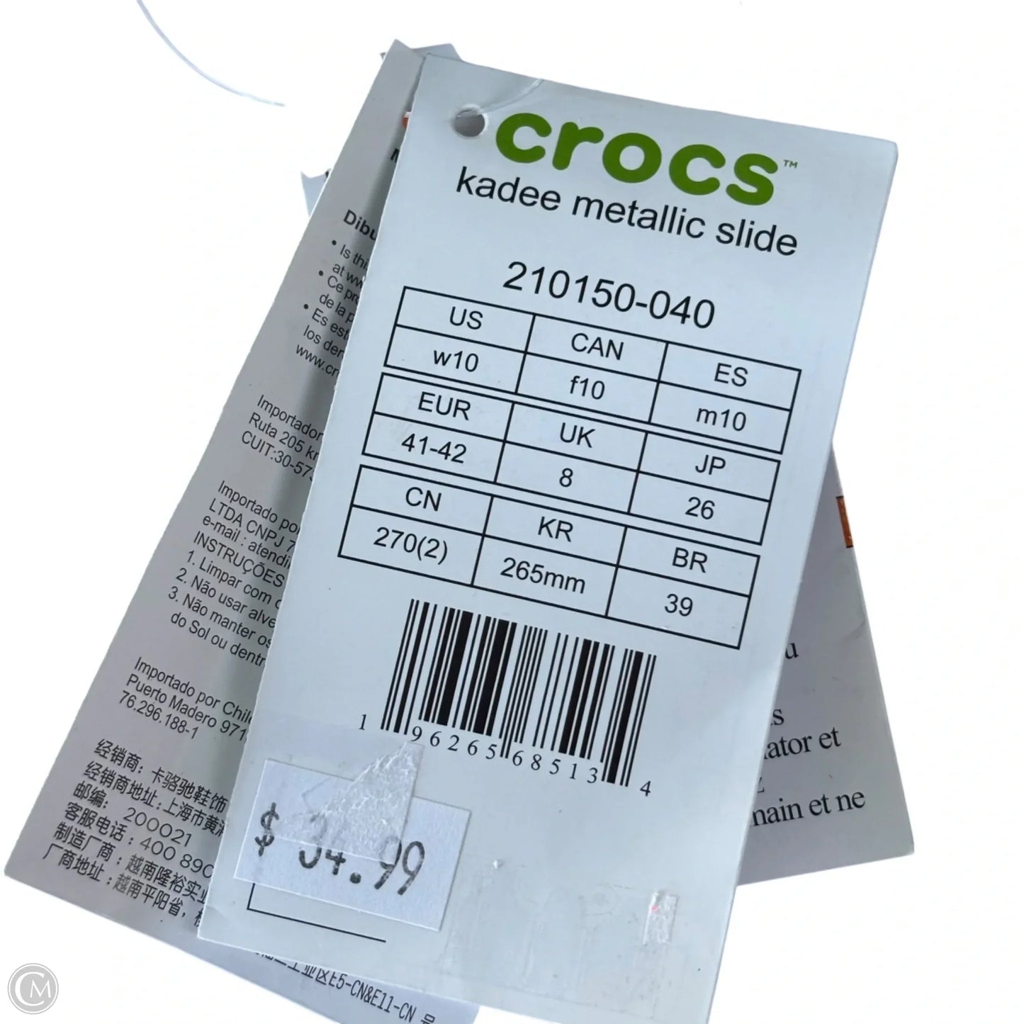 Sandals Flip Flops By Crocs In Silver, Size: 10