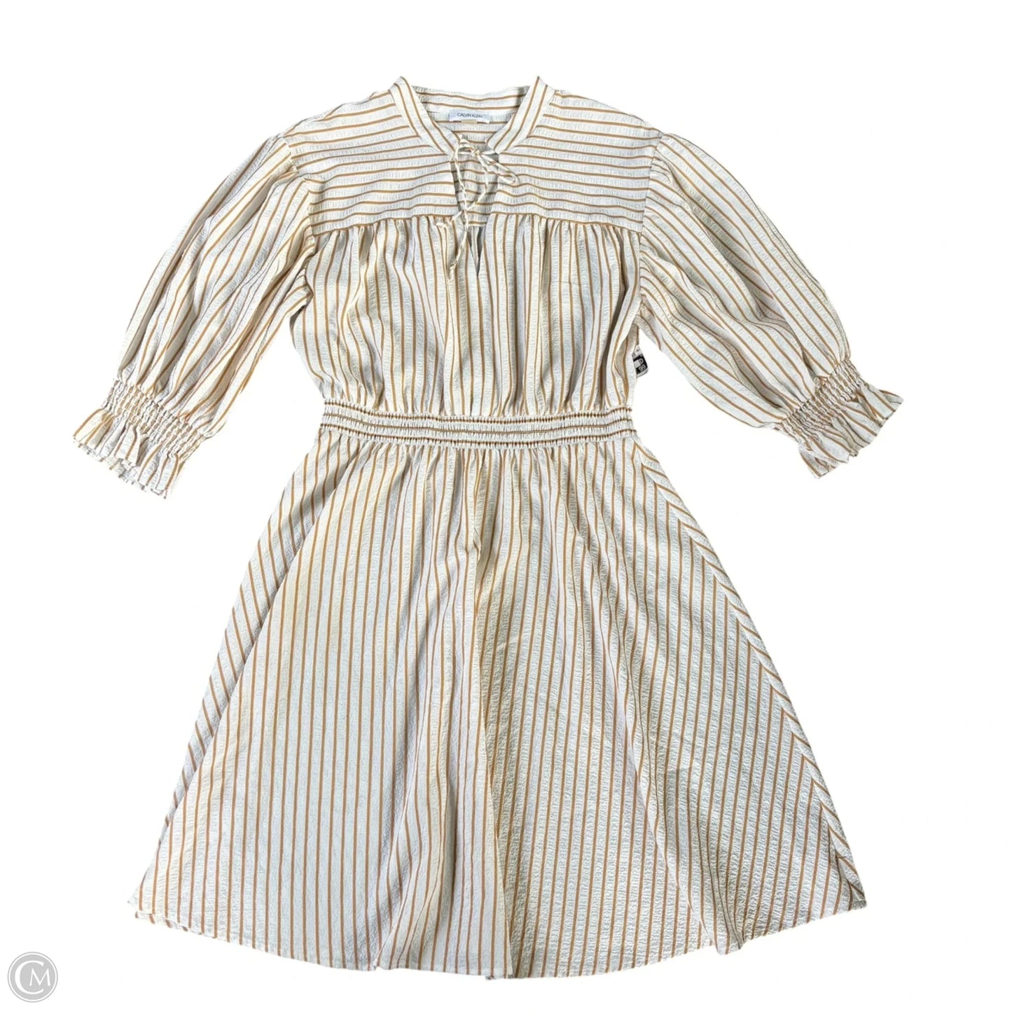 Dress Casual Midi By Calvin Klein In Striped Pattern, Size: L