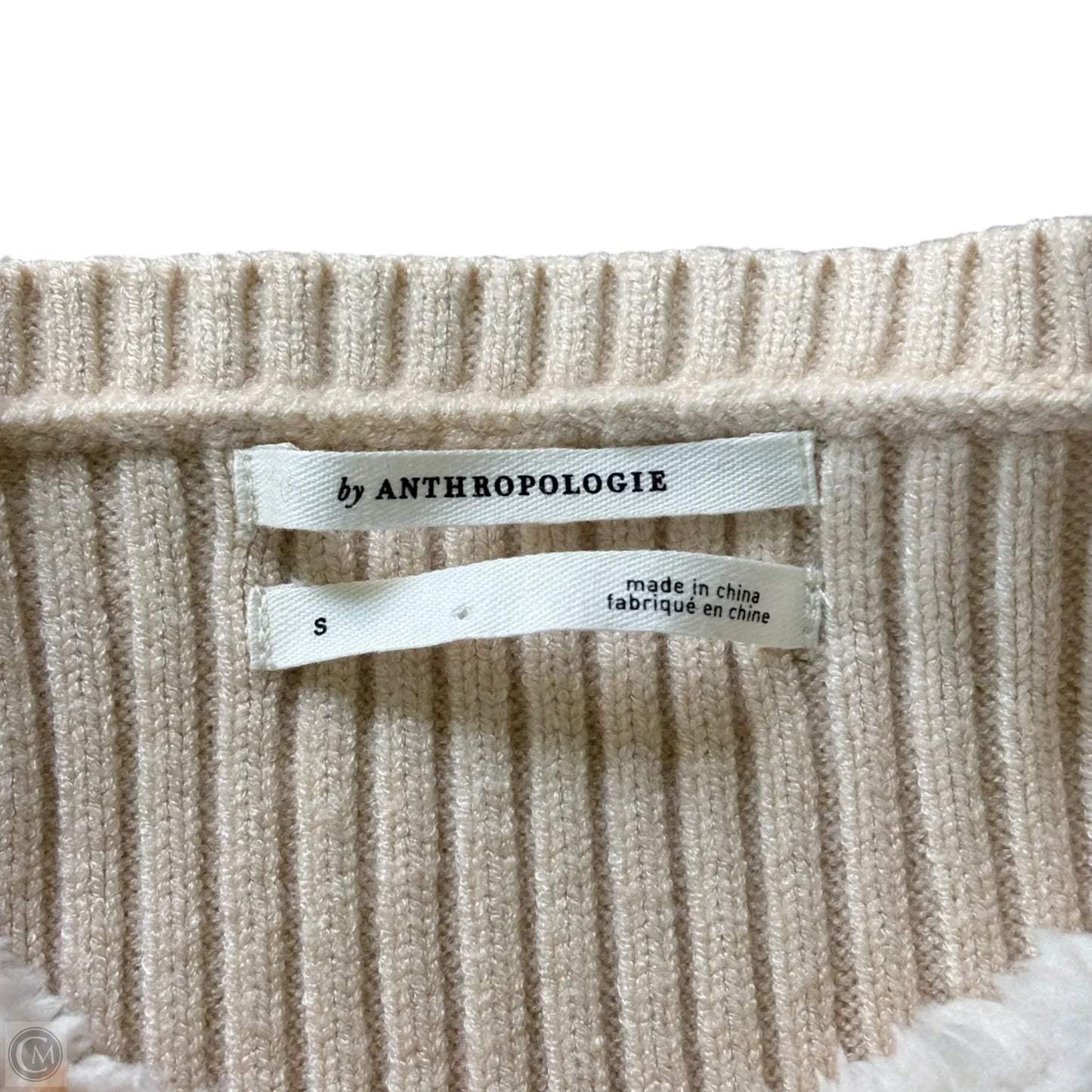 Sweater Cardigan By Anthropologie In Cream & Tan, Size: S