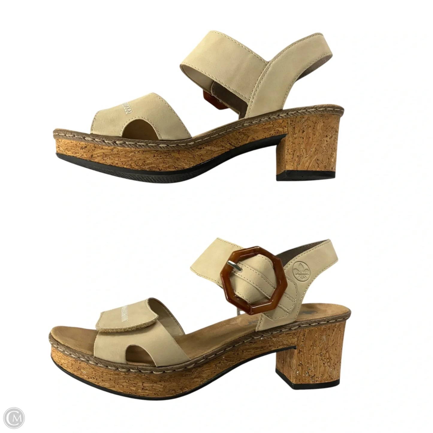 Sandals Heels Block By Riekers In Tan, Size: 11.5