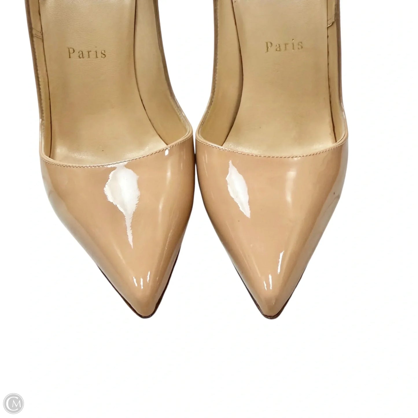 Shoes Luxury Designer By Christian Louboutin In Beige, Size: 5.5
