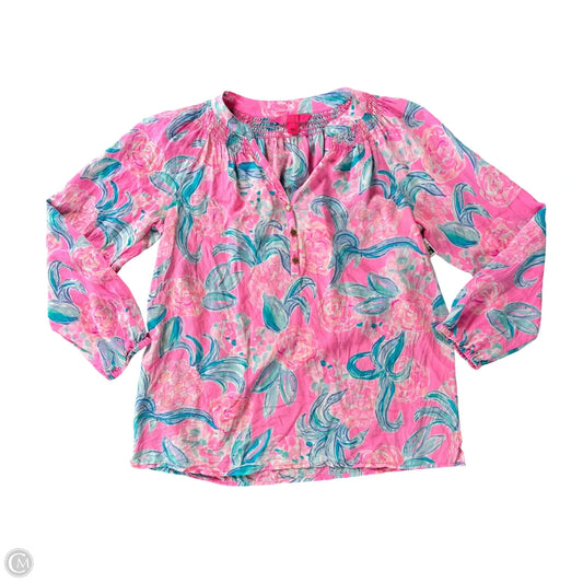 Top Long Sleeve Designer By Lilly Pulitzer In Blue & Pink, Size: M