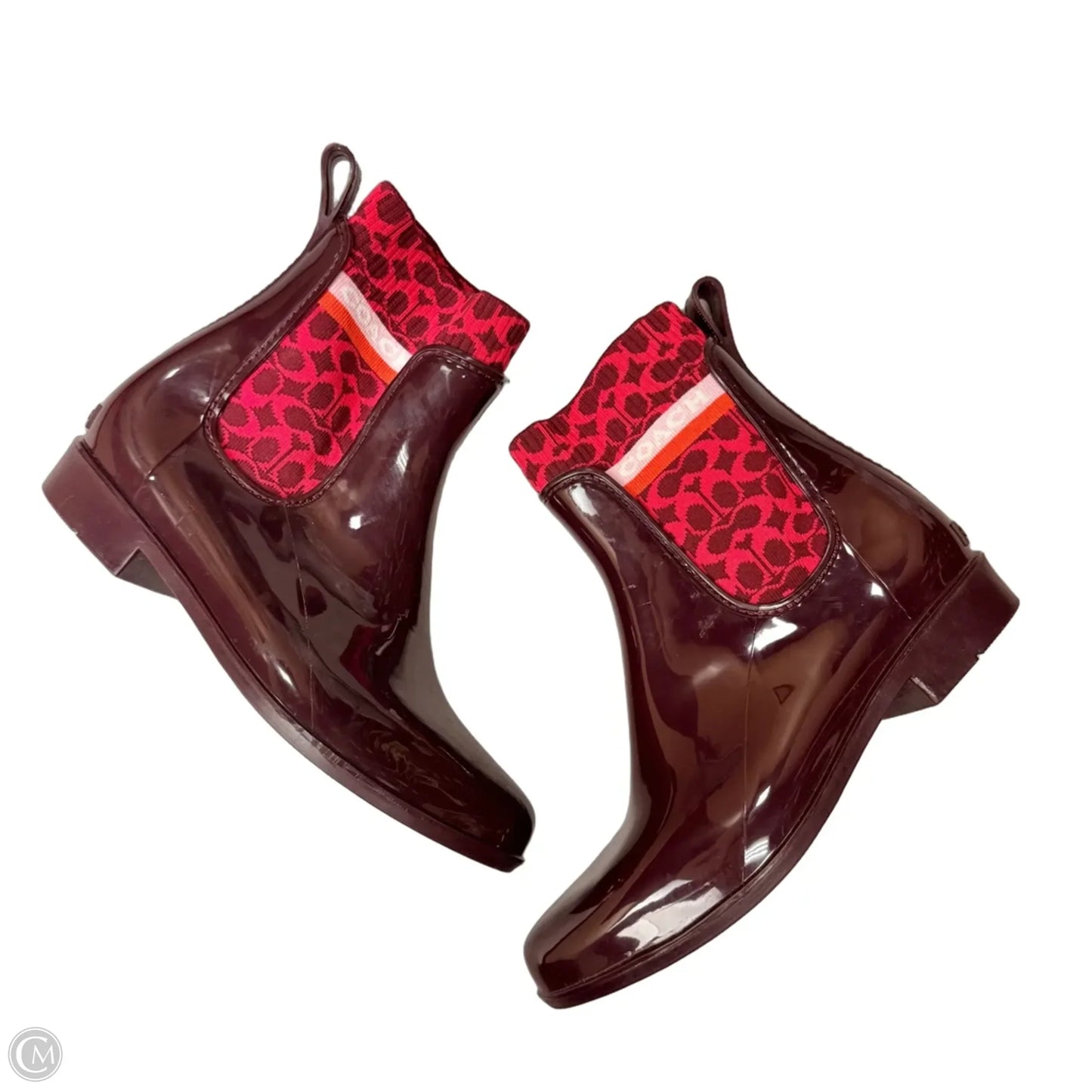 Boots Designer By Coach In Maroon, Size: 7