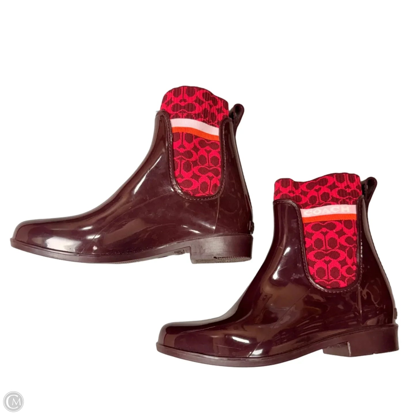 Boots Designer By Coach In Maroon, Size: 7