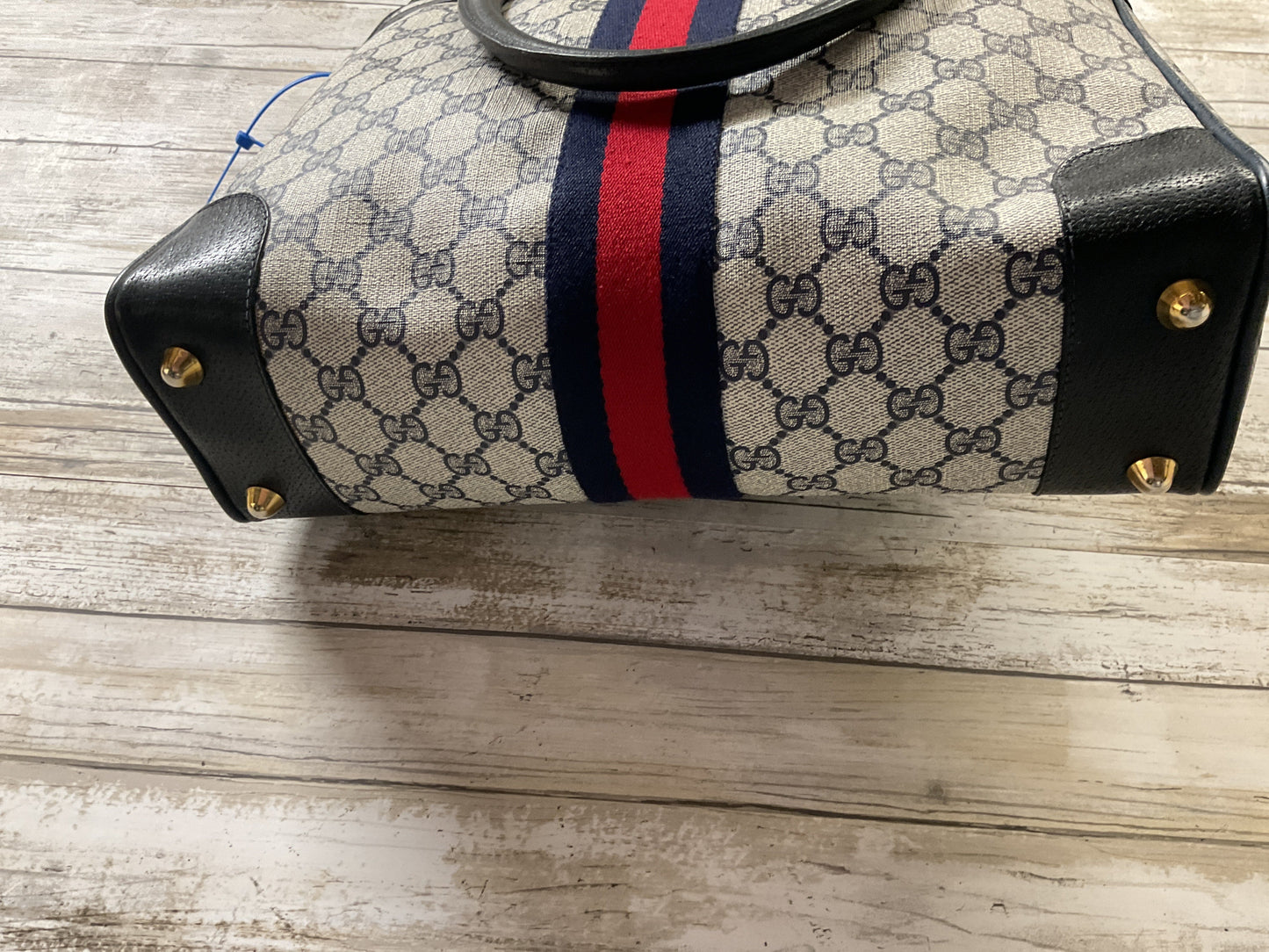 Tote Luxury Designer By Gucci In Black & Cream, Size:Medium