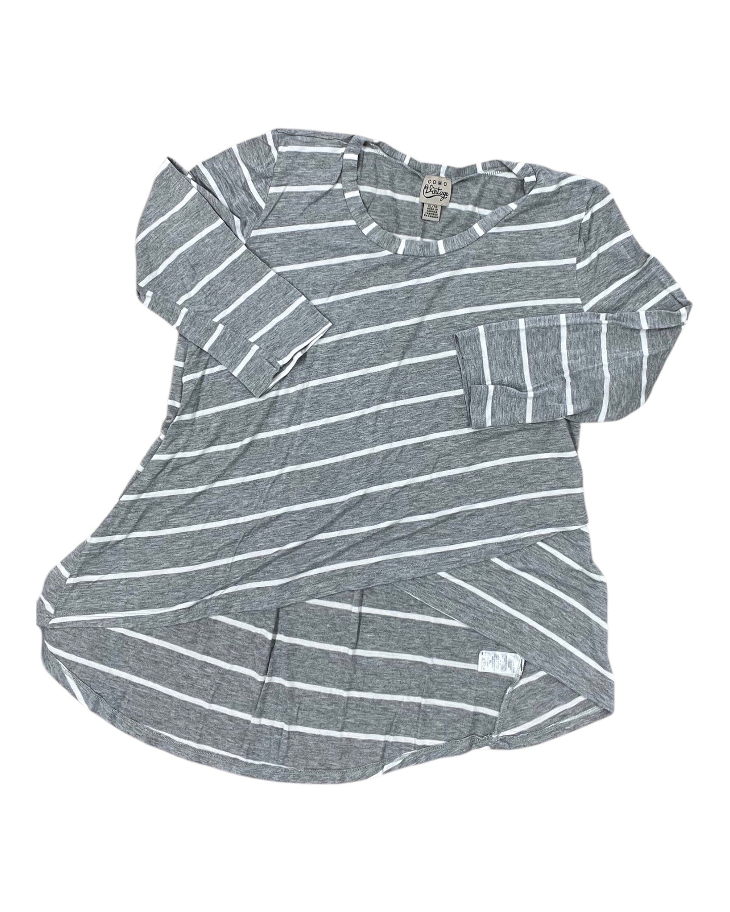 Top 3/4 Sleeve By Como Vintage In Grey & White, Size:Xl