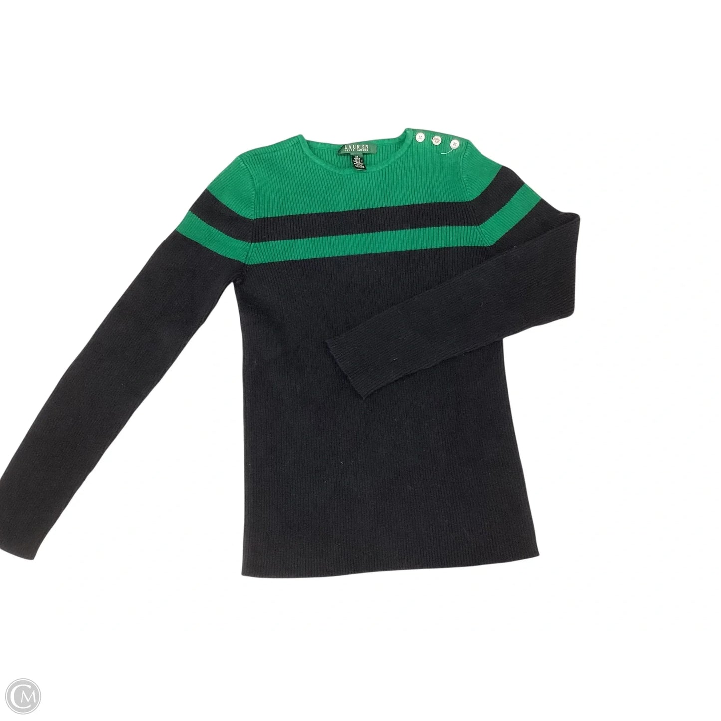 Sweater By Lauren By Ralph Lauren In Black & Green, Size: M
