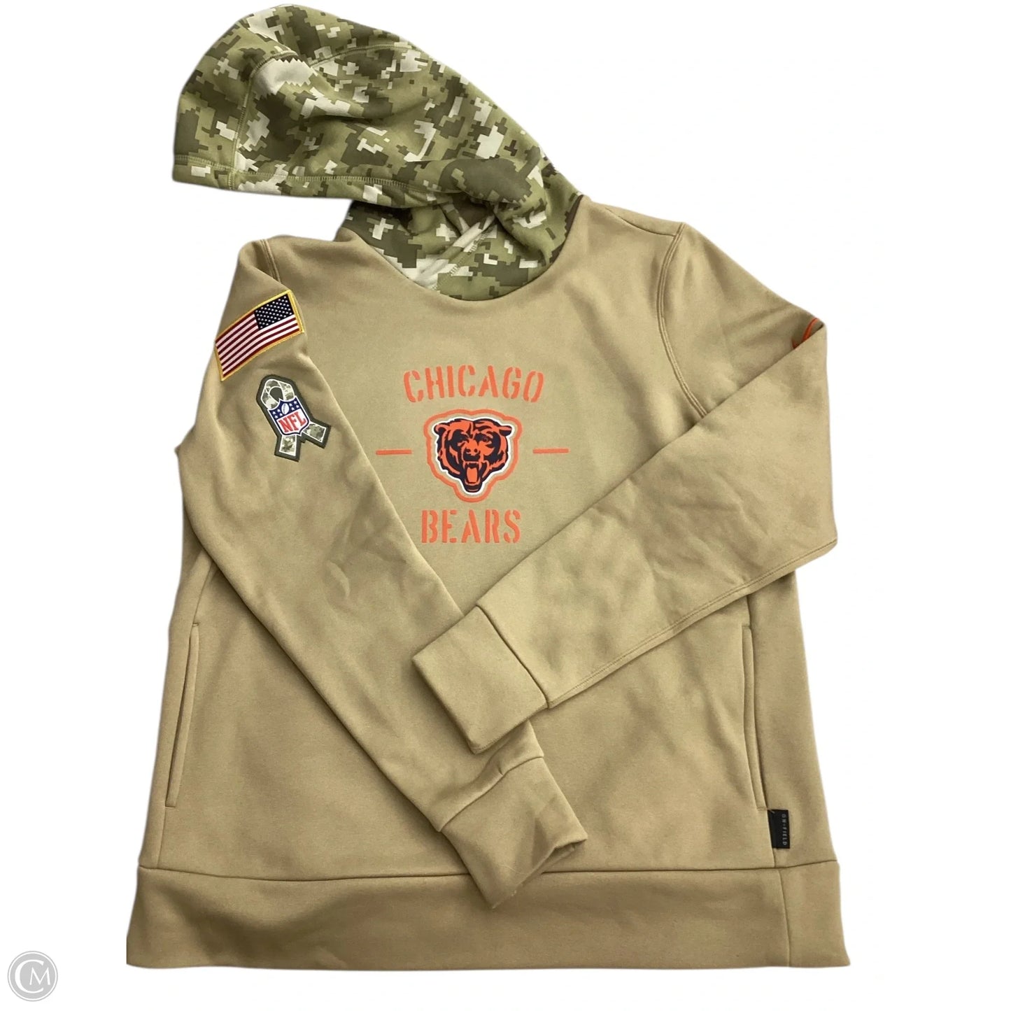 Athletic Sweatshirt Hoodie By Nike In Green & Tan, Size: L