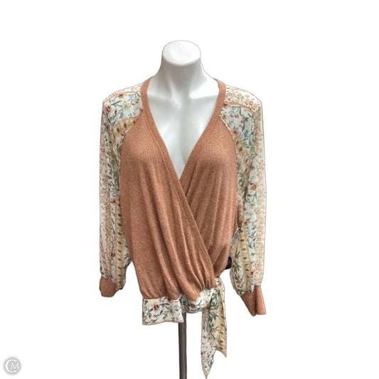 Top Long Sleeve By Blu Pepper In Orange, Size: L