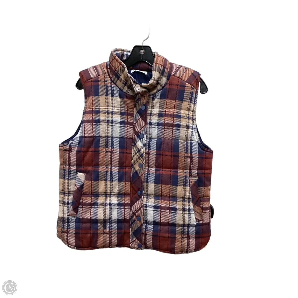 Vest Puffer & Quilted By Staccato In Plaid Pattern, Size: L