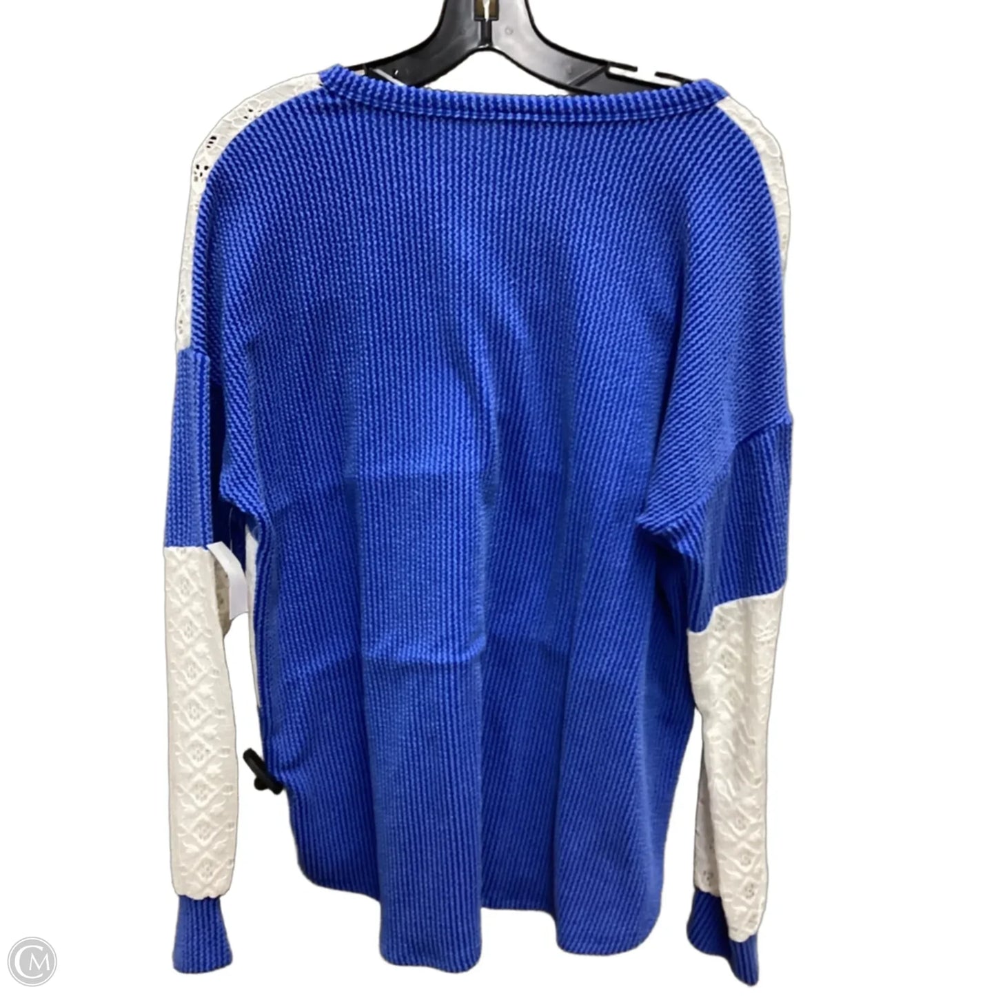 Top Long Sleeve By 7th Ray In Blue & Cream, Size: M