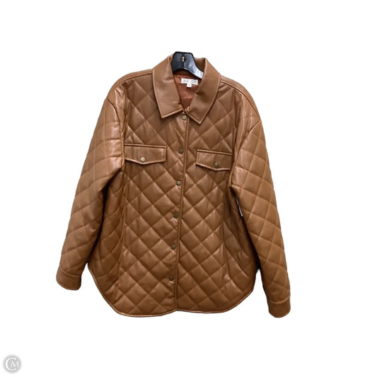 Jacket Shirt By Jen & Co In Brown, Size: L