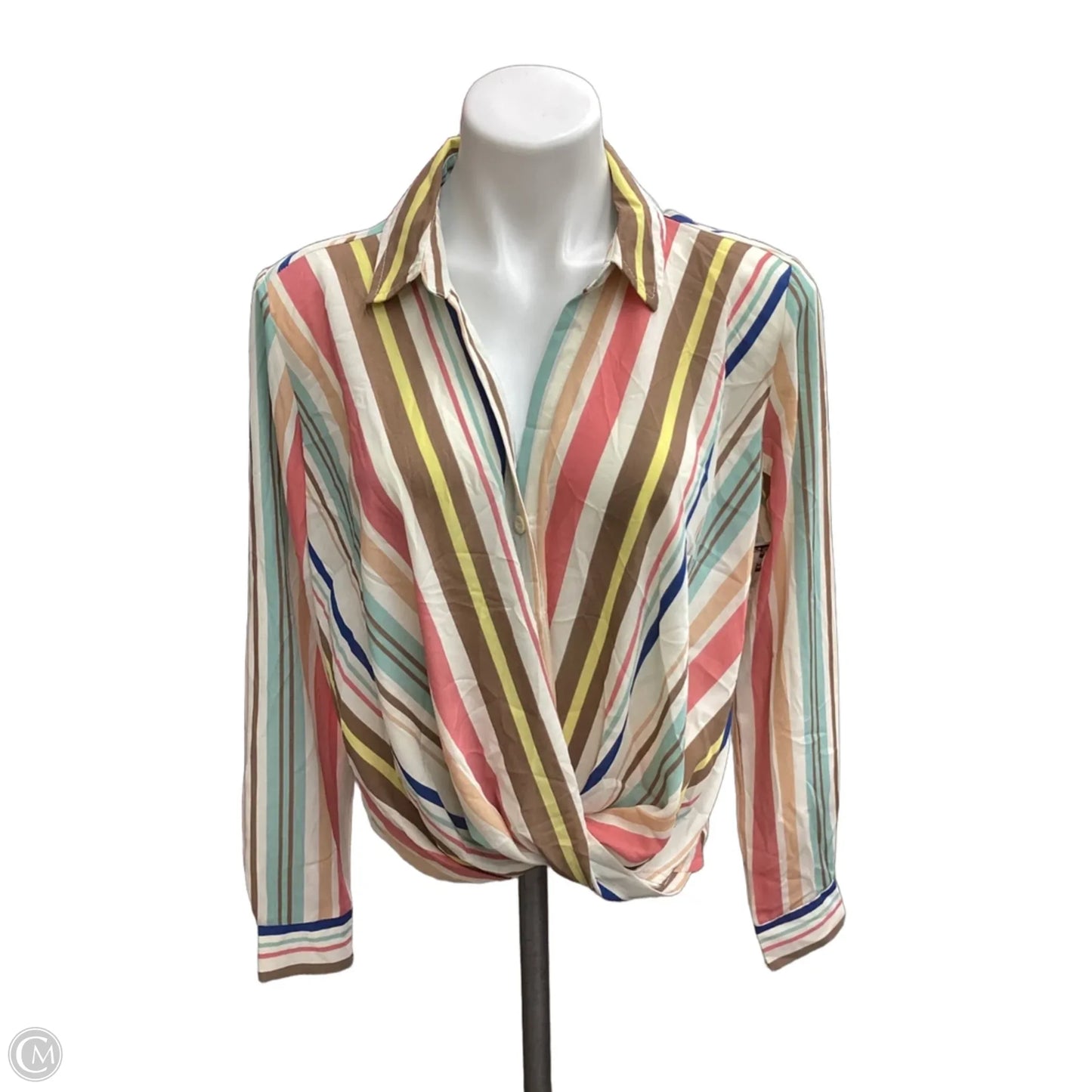 Blouse Long Sleeve By L Love In Striped Pattern, Size: S