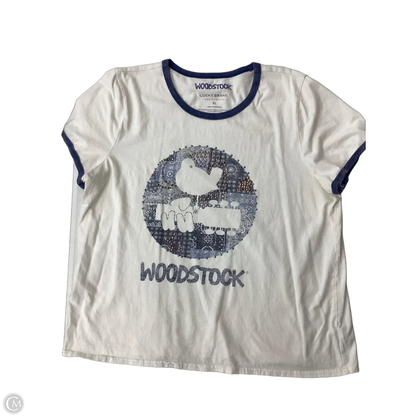 Top Short Sleeve By Lucky Brand In Blue & Cream, Size: Xl