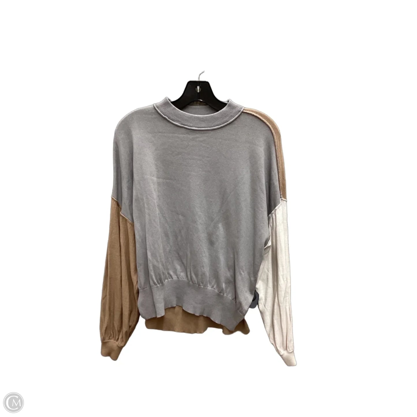 Top Long Sleeve By Blu Pepper In Grey & Tan, Size: M