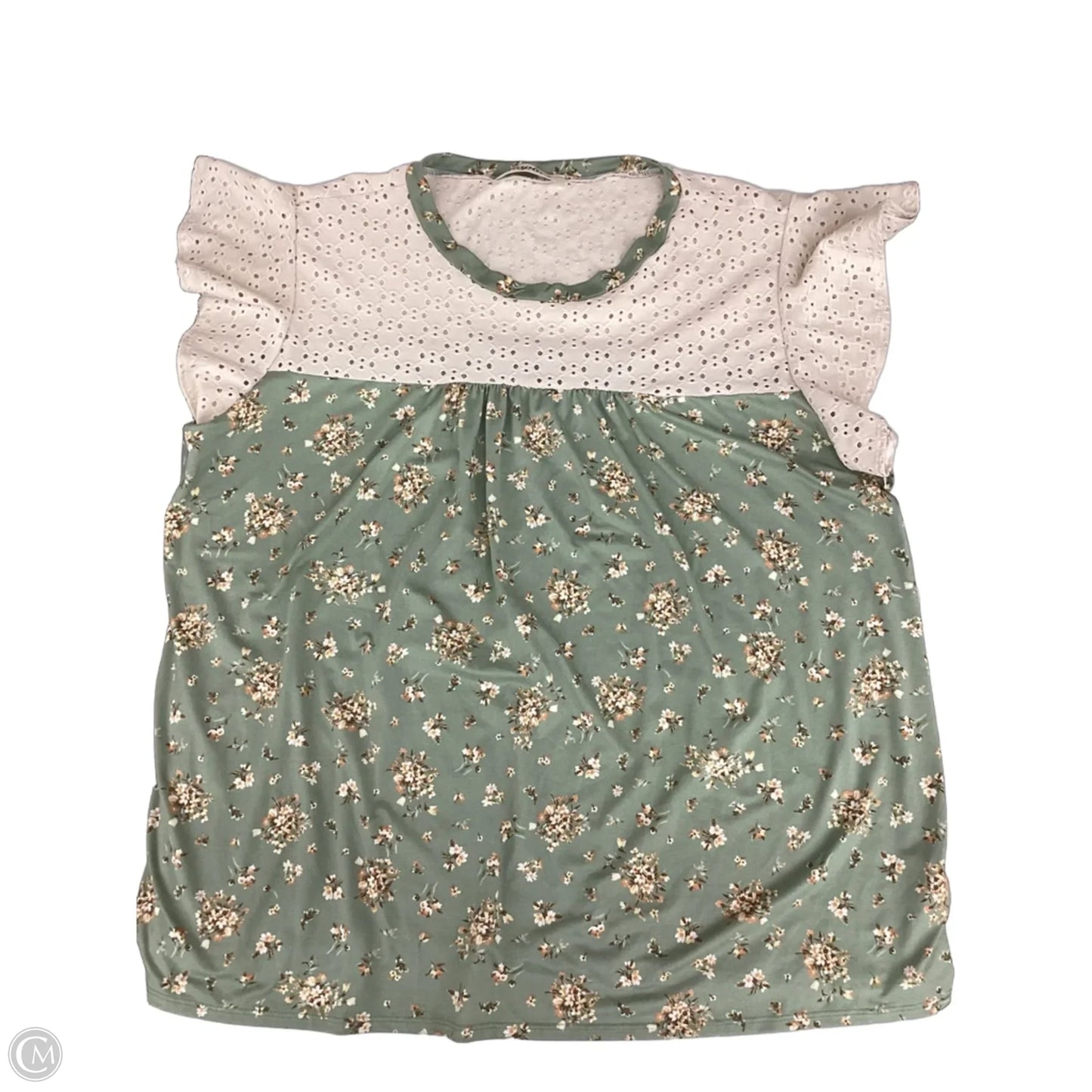 Top Short Sleeve By Haptics In Cream & Green, Size: L