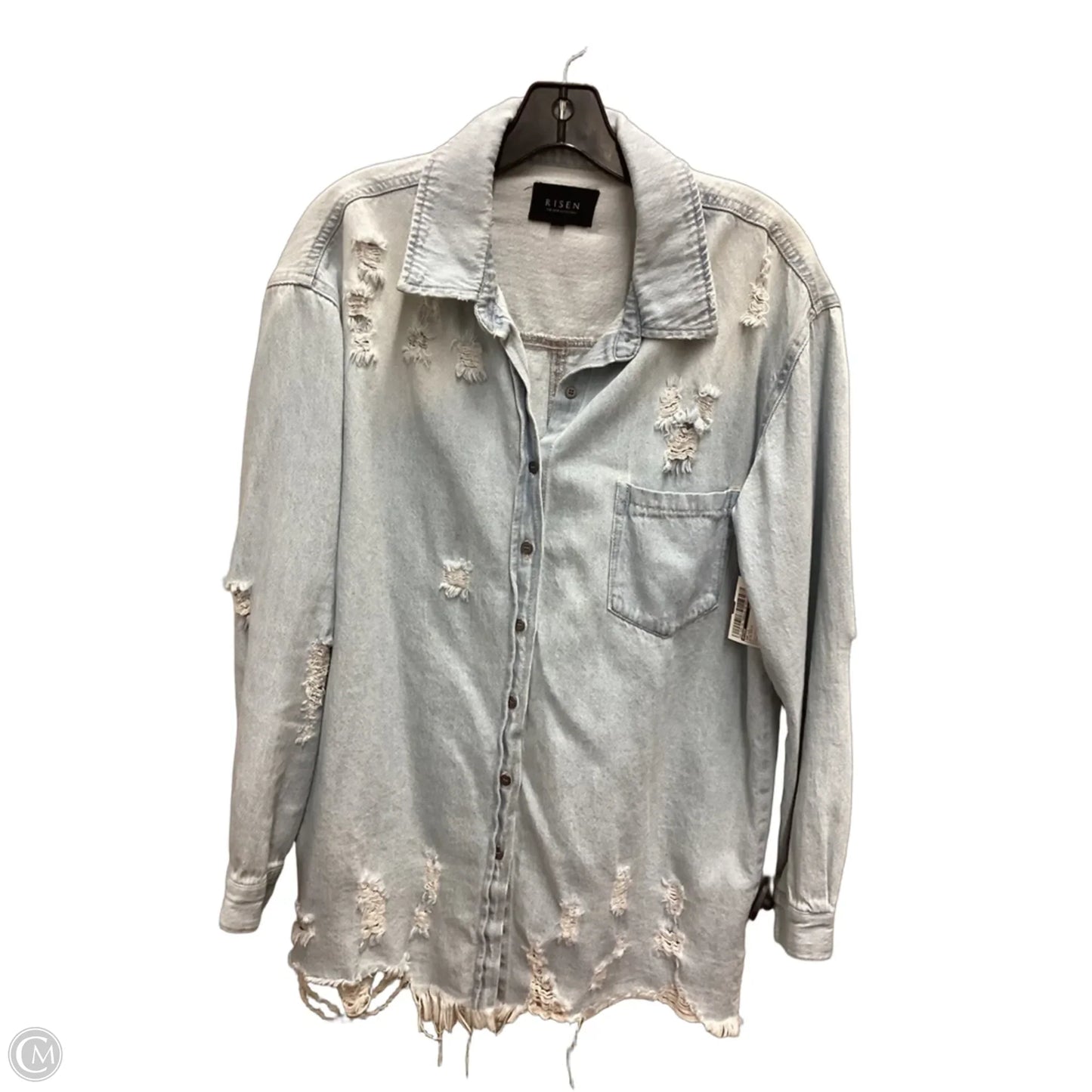 Top Long Sleeve By Risen In Blue Denim, Size: S