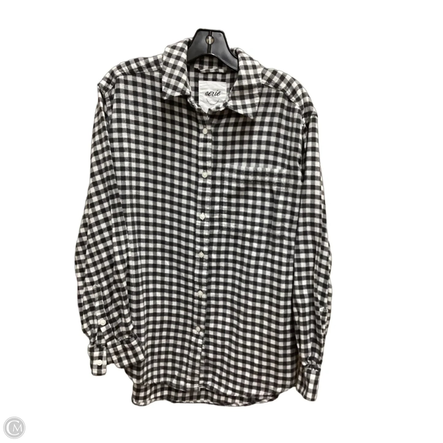 Top Long Sleeve By Aerie In Checkered Pattern, Size: S