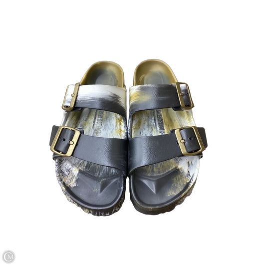 Sandals Flats By Birkenstock In Grey & Orange, Size: 7
